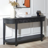 59.2in Black Carved Wooden Console Table with Lower Storage Shelf Tow Drawers Elegant Decorative W2729P270742