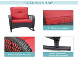 3 Pieces Conversation Set, Outdoor Wicker Rocker Patio Bistro Set, Rocking Chair with Glass Top Side W1889P500208