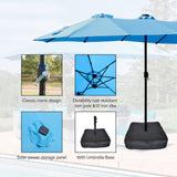 ZUN 15x9ft Large Double-Sided Rectangular Outdoor Twin Patio Market Umbrella with light and base- blue 19274772