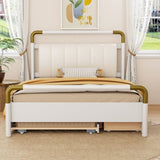 Queen Size Wooden Storage Platform Bed, with 2 Big Drawers, T-XL Size Trundle, White 32072056