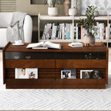 U-Can Modern Rectangle Coffee Table 4 Drawers and 2 Display Shelves, 47.2" Wood Coffee Table N724P286421D