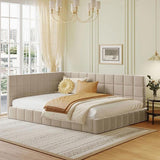 Full Size Upholstered Daybed/Sofa Bed Frame-Beige, Velvet 46166540