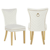 Eva 2 Piece Gold Legs Dining Chairs Finished with Velvet Fabric in Beige B00960895