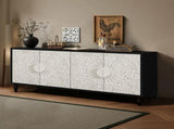 Vintage White Large Faceted Carved And Spliced Doors Combined With Black Frames For TV Stand W1445P164173