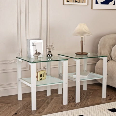 ZUN Set of 2, Glass two layer tea table, small round table, bedroom corner table, living room side W24191063