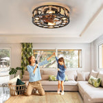 ZUN Caged Ceiling Fan with Lights Remote Control, Low Profile Flush Mount Farmhouse Modern Ceiling fans, W1340103796