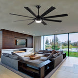 72" Integrated LED Matte Black Large Smart Ceiling Fan with Remote Control W1367139019