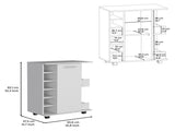 White 4-wheel bar cart cabinet for kitchen or living room, with 6 side built-in bottle racks, 1 B097133169