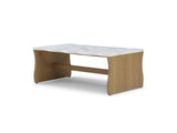 47.24" Whisper of Waves Modern Coffee Table, White Faux Marble Table Top w/ Solid Wood Veneered W2664P346444