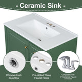 30" Bathroom Vanity with Sink, One Door with Shelf and Three Drawers, Soft Close Door, Green GL-N759P225994F