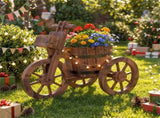 Carbonized Fir Wood 3-Wheel Planter Cart, Drainage Hole Storage Box Vintage Farmhouse Planter 86593785