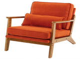 Mid-Century Modern Accent Chair with Wooden Frame - Oak Armrest, Linen-Cotton Burnt Orange 66576481