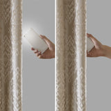 Knitted Jacquard Damask Total Blackout Grommet Top Curtain Panel Pair B035129803