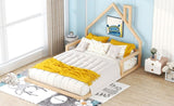 Full Size Wood Floor Bed with House-shaped Headboard, Natural WF304146AAN