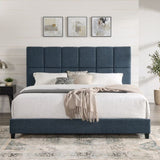 King Size Navy Blue Denim Squares Upholstered Platform Bed B108P155251