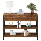 3 Tier Console Table Entryway with Drawer and 2 Open Storage, Industrial Sofa Table with Storage 15815889