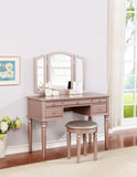 Bedroom Contemporary Vanity Set w Foldable Mirror Stool Drawers Rose Gold Color HS00F4060-ID-AHD