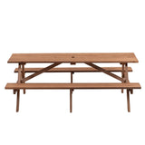 8 Person Brown Wooden Picnic Table, Outdoor Camping Dining Table with 2 Seats, Garden, DIY with 2 W1422P196395