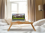 Bamboo Laptop Desk, Adjustable Portable Breakfast Serving Bed Tray with Tilting Top Drawer for 60125721