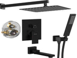 Male NPT Matte Black Shower System, 12 Inch Shower Fixtures Rain Shower Head with Handheld Shower 65592265