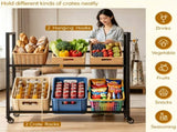 2-Tier Rolling Beer Crate Storage Rack with Hooks, Adjustable Tilt Mobile Metal Drink Organizer Cart 89026477