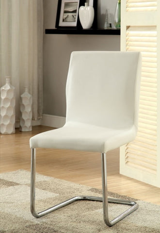 ZUN Modern Elegance White Color Leatherette 2pcs Dining Chairs Chrome Metal Legs Dining Room Side Chairs B011P178974