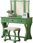 ZUN Unique Modern Bedroom Set w Stool Foldable Mirror Drawers Apple Green Color MDF Veneer 1pc B011111841