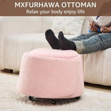 Storage Ottoman Foot Rest Round Footstool Teddy Velvet Footrest with Wheels Vanity Stool Pink 91452868
