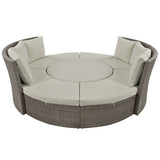 ZUN Patio 5-Piece Round Rattan Sectional Sofa Set All-Weather PE Wicker Sunbed Daybed with Round 26915736