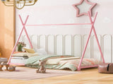 Metal Twin Size House Platform Bed with Triangle Structure, Pink WF307193AAH