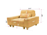Yellow Deep Seat Corduroy Armchair with Brushed Stainless Steel Cup Holder and Decorative Pillow, 00017458