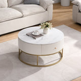 31.5 Inch Modern Round Coffee Table with Drawers, Faux MarbleTable with Storage, Coffee Table for W821P281502