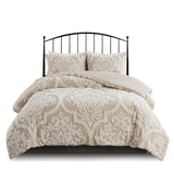 King/Cal King 3 piece Tufted Cotton Chenille Damask Duvet Cover Set B03597348
