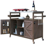 ZUN Outdoor Kitchen Island, Rolling Bar Cart & Storage Cabinet, Farmhouse Solid Wood Outdoor Grill Table 77847849