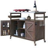 ZUN Outdoor Kitchen Island, Rolling Bar Cart & Storage Cabinet, Farmhouse Solid Wood Outdoor Grill Table 77847849