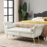 White, PU Leather, Metal Feet Upholstered Ottoman Bedroom Lounge Ottoman Flip Top Storage Sofa Bench 94764869