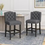 ZUN Vienna Contemporary Fabric Tufted Wingback 27 Inch Counter Stools, Set of 2, Charcoal and Dark Brown 64855.00CHAR