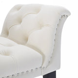 Armrest Button-Tufted Ottoman Bench, Upholstered Footrest Stool Rectangular Beige Velvet fabric W2082P176602