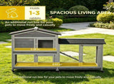 62 Inch Indoor Outdoor Wooden Rabbit Hutch with Wheels Run Box Slide-out Tray and Ramp 99886330