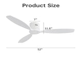 52 Inch Indoor Wooden Ceiling Fan With 3 Solid Wood Blades Remote Control Reversible DC Motor W934P146082