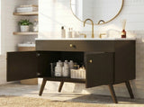 36" Luxury Striped Bathroom Vanity, Soft-Close Dual-Door Storage & Premium Ceramic Sink, Dark Brown N765P387198D