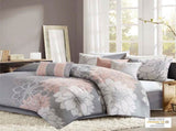 Printed Cotton Sateen Comforter Set Grey/Peach Twin/Twin XL B03597153
