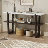 TREXM Retro Elegant Console Table with Marble-Effect Top and Versatile Storage Solutions for N715P196906B