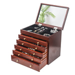 ZUN Large Jewelry Organizer Wooden Storage Box 6 Layers Case with 5 Drawers, Brown 17065798