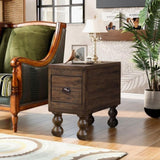 Solid Wood End Table, Rectangle 23.6 inch Narrow Side Table with Drawer, Vintage Bedside Table W1202P176734
