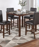 ZUN Classic Stylish Espresso Finish 5pc Counter Height Dining Set Kitchen Dinette Faux Marble Top Table B011P148646