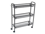 Slim 3-Tier Rolling Bathroom Storage Cart with Hooks, Black 67191976