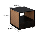 ZUN 21 Inch Handcrafted Acacia Wood Side Table Nightstand, Woven Jute Side Panels, Brown, Black B05671903