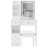 29.2" Small Size Left Drawer Desktop Vanity Table Cushioned Stool, Large Sliding, Touch Control, W3258P299611