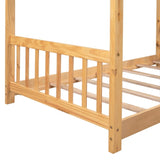 ZUN Twin Size House Platform Bed with Headboard and Footboard,Roof Design,Natural 13900448